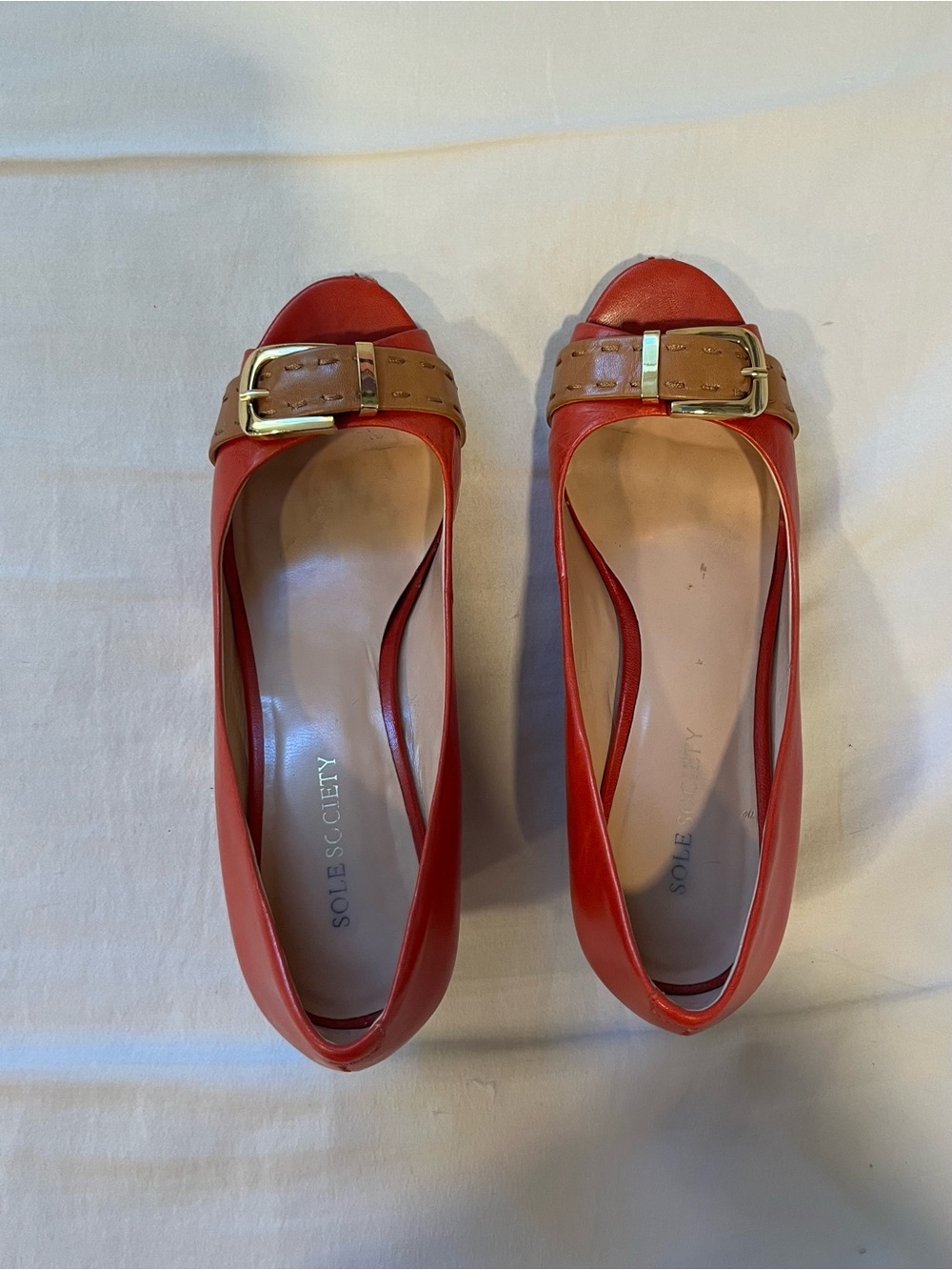Y2K 2000s inspired Sole Society Women's Open Toe Wedge Heels Buckle Red 6.5b